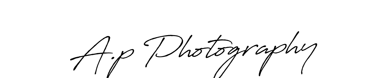 Create a beautiful signature design for name A.p Photography. With this signature (Antro_Vectra_Bolder) fonts, you can make a handwritten signature for free. A.p Photography signature style 7 images and pictures png