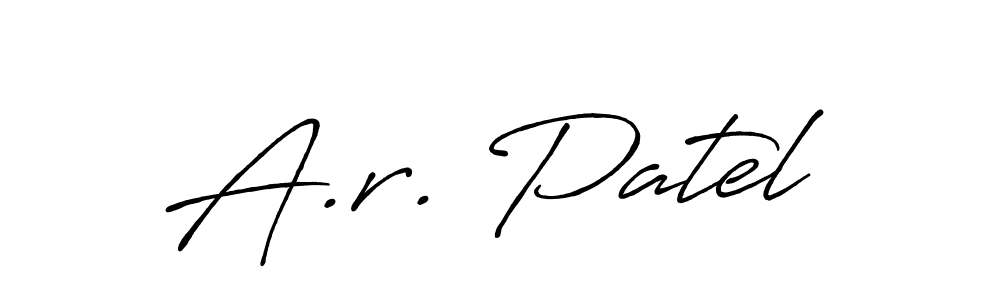 How to make A.r. Patel name signature. Use Antro_Vectra_Bolder style for creating short signs online. This is the latest handwritten sign. A.r. Patel signature style 7 images and pictures png