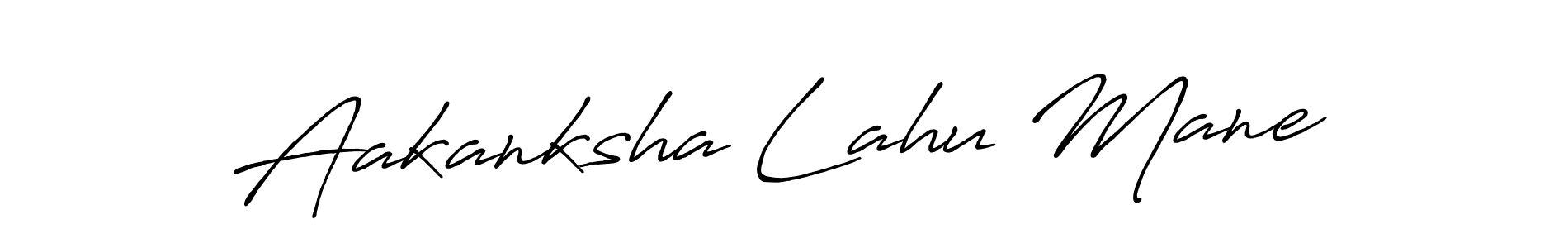 Antro_Vectra_Bolder is a professional signature style that is perfect for those who want to add a touch of class to their signature. It is also a great choice for those who want to make their signature more unique. Get Aakanksha Lahu Mane name to fancy signature for free. Aakanksha Lahu Mane signature style 7 images and pictures png