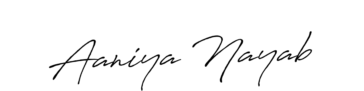 Also You can easily find your signature by using the search form. We will create Aaniya Nayab name handwritten signature images for you free of cost using Antro_Vectra_Bolder sign style. Aaniya Nayab signature style 7 images and pictures png
