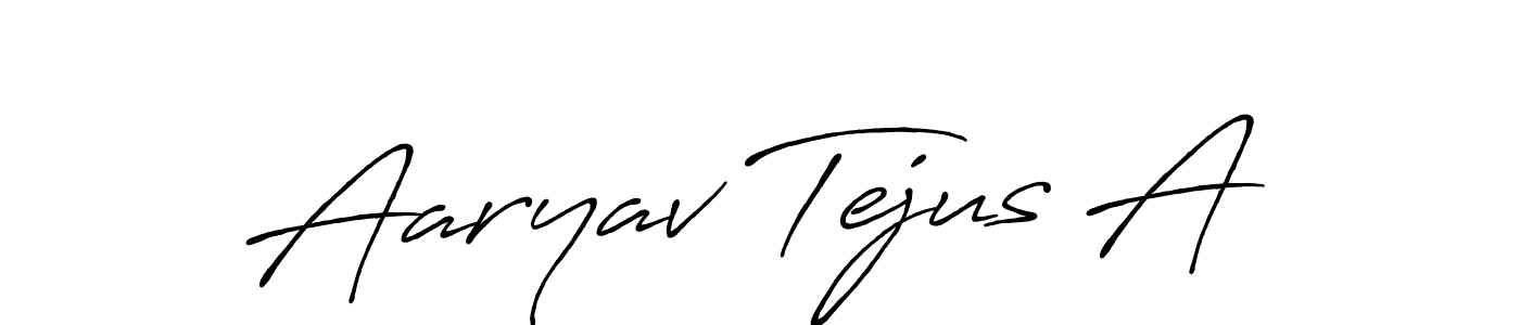 How to make Aaryav Tejus A name signature. Use Antro_Vectra_Bolder style for creating short signs online. This is the latest handwritten sign. Aaryav Tejus A signature style 7 images and pictures png