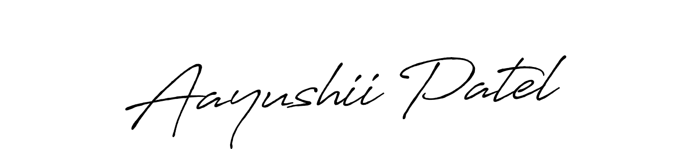 How to make Aayushii Patel name signature. Use Antro_Vectra_Bolder style for creating short signs online. This is the latest handwritten sign. Aayushii Patel signature style 7 images and pictures png