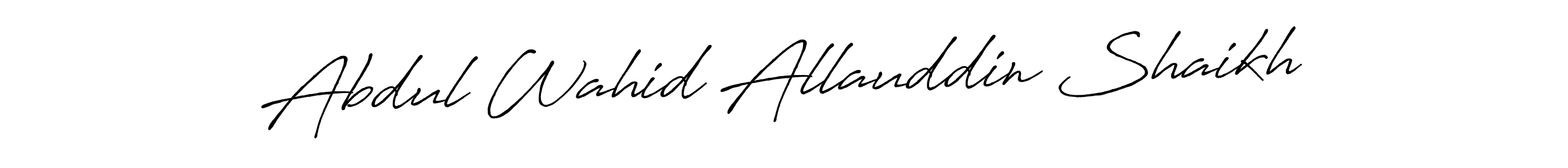 The best way (Antro_Vectra_Bolder) to make a short signature is to pick only two or three words in your name. The name Abdul Wahid Allauddin Shaikh include a total of six letters. For converting this name. Abdul Wahid Allauddin Shaikh signature style 7 images and pictures png