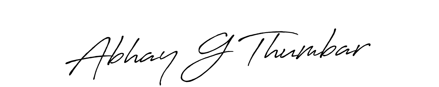 The best way (Antro_Vectra_Bolder) to make a short signature is to pick only two or three words in your name. The name Abhay G Thumbar include a total of six letters. For converting this name. Abhay G Thumbar signature style 7 images and pictures png