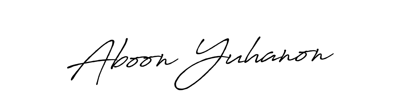 Similarly Antro_Vectra_Bolder is the best handwritten signature design. Signature creator online .You can use it as an online autograph creator for name Aboon Yuhanon. Aboon Yuhanon signature style 7 images and pictures png