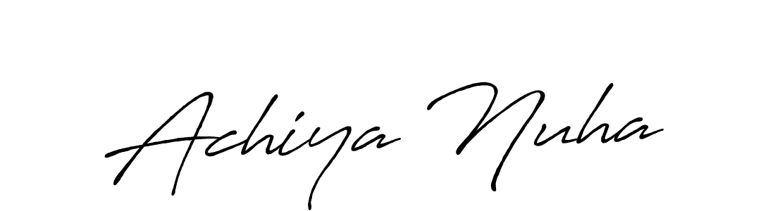 How to make Achiya Nuha name signature. Use Antro_Vectra_Bolder style for creating short signs online. This is the latest handwritten sign. Achiya Nuha signature style 7 images and pictures png