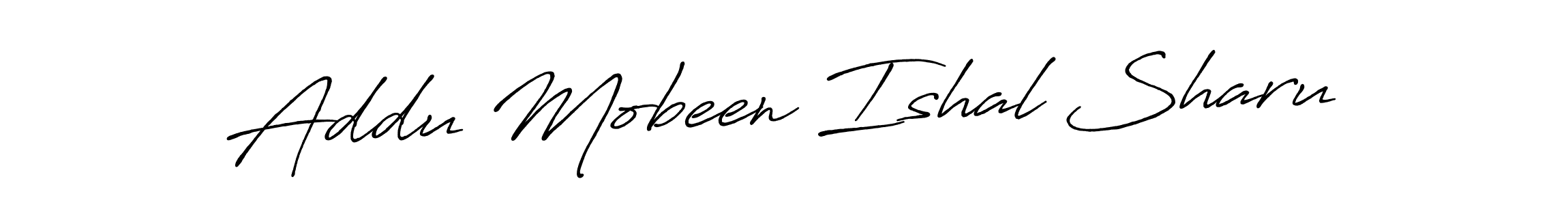 The best way (Antro_Vectra_Bolder) to make a short signature is to pick only two or three words in your name. The name Addu Mobeen Ishal Sharu include a total of six letters. For converting this name. Addu Mobeen Ishal Sharu signature style 7 images and pictures png