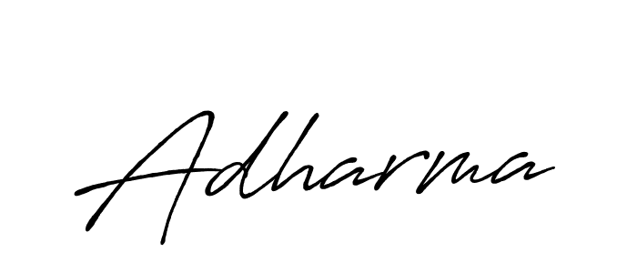 Use a signature maker to create a handwritten signature online. With this signature software, you can design (Antro_Vectra_Bolder) your own signature for name Adharma. Adharma signature style 7 images and pictures png