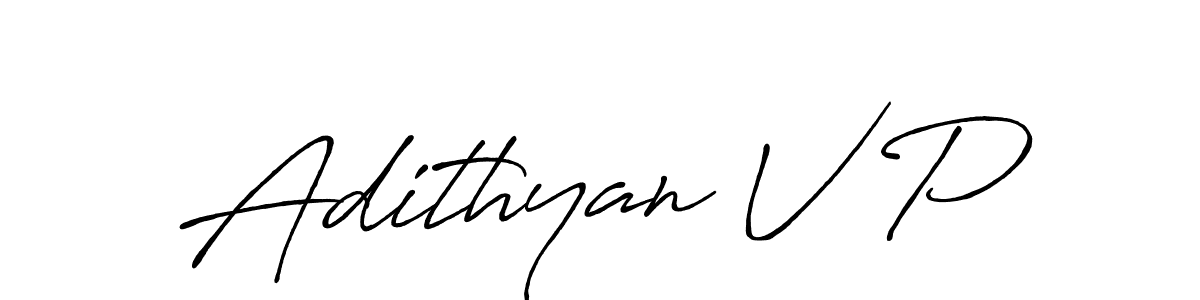 Make a beautiful signature design for name Adithyan V P. With this signature (Antro_Vectra_Bolder) style, you can create a handwritten signature for free. Adithyan V P signature style 7 images and pictures png