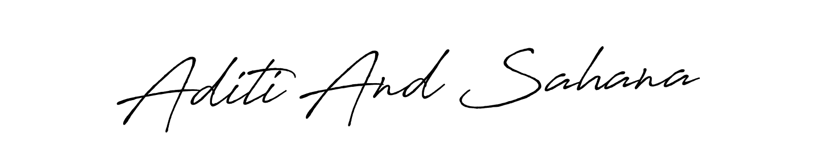 How to make Aditi And Sahana name signature. Use Antro_Vectra_Bolder style for creating short signs online. This is the latest handwritten sign. Aditi And Sahana signature style 7 images and pictures png