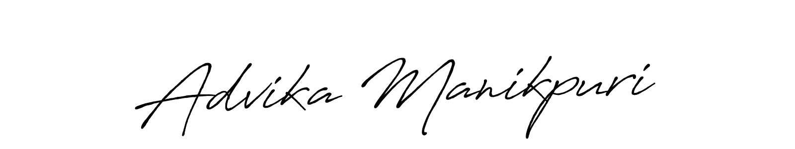 The best way (Antro_Vectra_Bolder) to make a short signature is to pick only two or three words in your name. The name Advika Manikpuri include a total of six letters. For converting this name. Advika Manikpuri signature style 7 images and pictures png