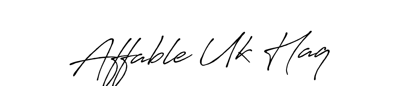 The best way (Antro_Vectra_Bolder) to make a short signature is to pick only two or three words in your name. The name Affable Uk Haq include a total of six letters. For converting this name. Affable Uk Haq signature style 7 images and pictures png