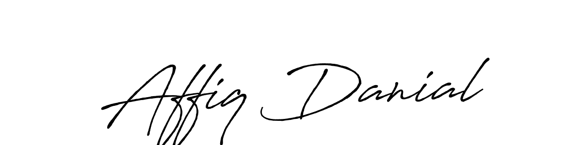 The best way (Antro_Vectra_Bolder) to make a short signature is to pick only two or three words in your name. The name Affiq Danial include a total of six letters. For converting this name. Affiq Danial signature style 7 images and pictures png