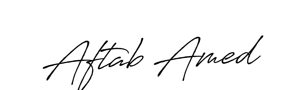 How to make Aftab Amed name signature. Use Antro_Vectra_Bolder style for creating short signs online. This is the latest handwritten sign. Aftab Amed signature style 7 images and pictures png