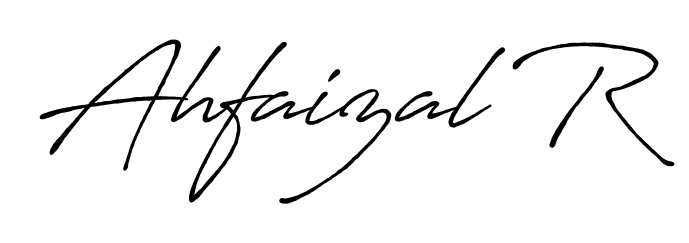 The best way (Antro_Vectra_Bolder) to make a short signature is to pick only two or three words in your name. For converting this name Ahfaizal R. Ahfaizal R signature style 7 images and pictures png