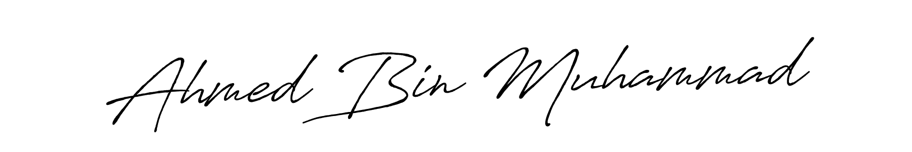 How to make Ahmed Bin Muhammad name signature. Use Antro_Vectra_Bolder style for creating short signs online. This is the latest handwritten sign. Ahmed Bin Muhammad signature style 7 images and pictures png