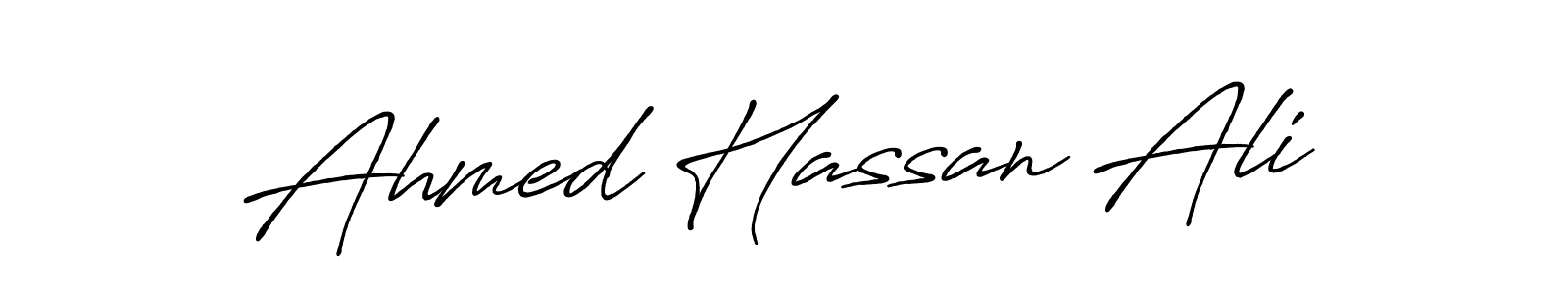 How to make Ahmed Hassan Ali name signature. Use Antro_Vectra_Bolder style for creating short signs online. This is the latest handwritten sign. Ahmed Hassan Ali signature style 7 images and pictures png