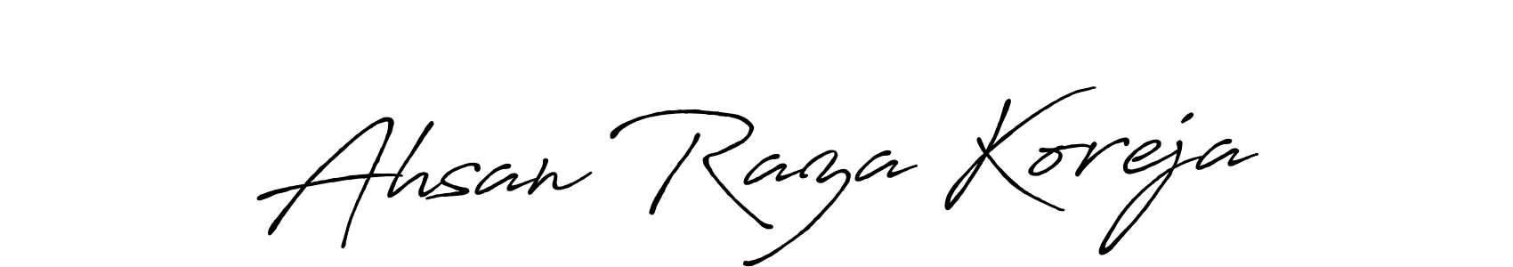 Antro_Vectra_Bolder is a professional signature style that is perfect for those who want to add a touch of class to their signature. It is also a great choice for those who want to make their signature more unique. Get Ahsan Raza Koreja name to fancy signature for free. Ahsan Raza Koreja signature style 7 images and pictures png