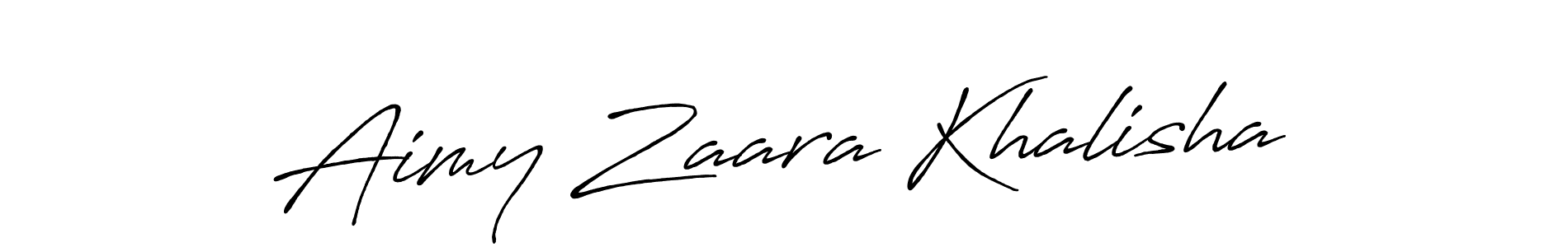 The best way (Antro_Vectra_Bolder) to make a short signature is to pick only two or three words in your name. The name Aimy Zaara Khalisha include a total of six letters. For converting this name. Aimy Zaara Khalisha signature style 7 images and pictures png