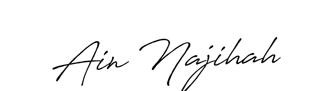 You should practise on your own different ways (Antro_Vectra_Bolder) to write your name (Ain Najihah) in signature. don't let someone else do it for you. Ain Najihah signature style 7 images and pictures png
