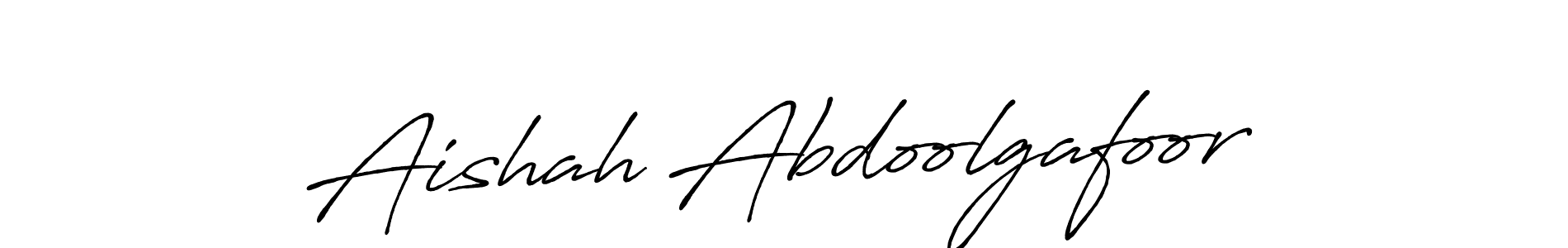 How to make Aishah Abdoolgafoor name signature. Use Antro_Vectra_Bolder style for creating short signs online. This is the latest handwritten sign. Aishah Abdoolgafoor signature style 7 images and pictures png