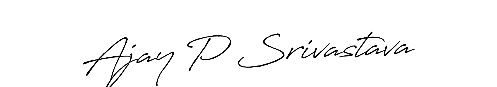 How to make Ajay P Srivastava name signature. Use Antro_Vectra_Bolder style for creating short signs online. This is the latest handwritten sign. Ajay P Srivastava signature style 7 images and pictures png