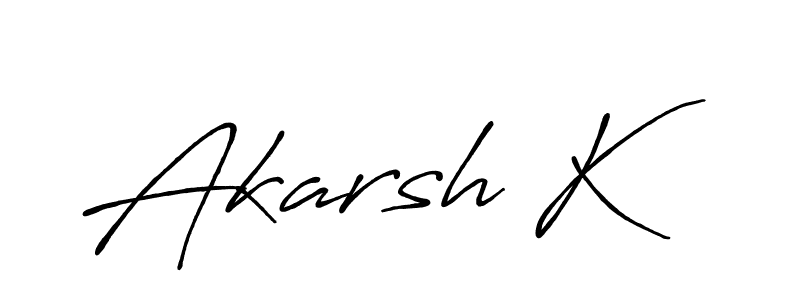 The best way (Antro_Vectra_Bolder) to make a short signature is to pick only two or three words in your name. The name Akarsh K include a total of six letters. For converting this name. Akarsh K signature style 7 images and pictures png