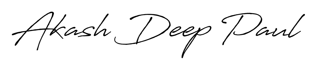 A sleek calligraphic signature for name Akash Deep Paul utilizing Antro_Vectra_Bolder styling. Great for adding personal signatures to photos and art. Akash Deep Paul signature style 7 images and pictures png