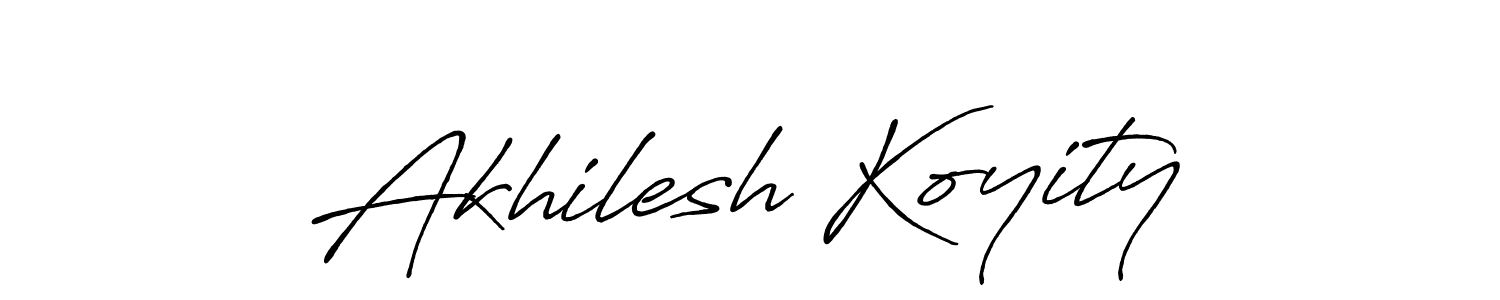 How to make Akhilesh Koyity name signature. Use Antro_Vectra_Bolder style for creating short signs online. This is the latest handwritten sign. Akhilesh Koyity signature style 7 images and pictures png