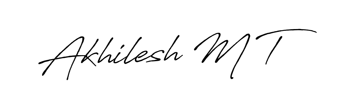 The best way (Antro_Vectra_Bolder) to make a short signature is to pick only two or three words in your name. The name Akhilesh M T include a total of six letters. For converting this name. Akhilesh M T signature style 7 images and pictures png