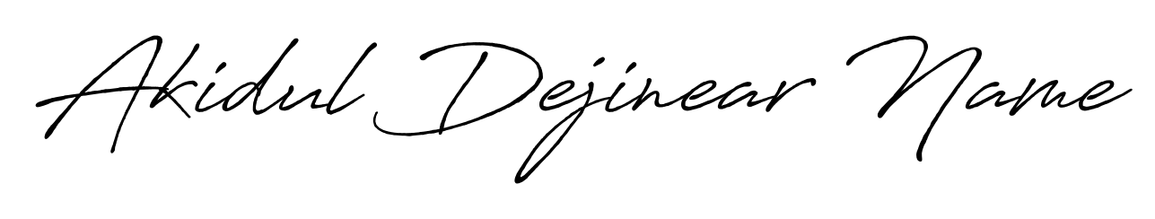 The Antro_Vectra_Bolder font transforms the name Akidul Dejinear Name into an executive sign with sharp precision and distinguished character. Akidul Dejinear Name signature style 7 images and pictures png