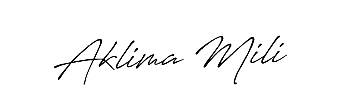 if you are searching for the best signature style for your name Aklima Mili. so please give up your signature search. here we have designed multiple signature styles  using Antro_Vectra_Bolder. Aklima Mili signature style 7 images and pictures png