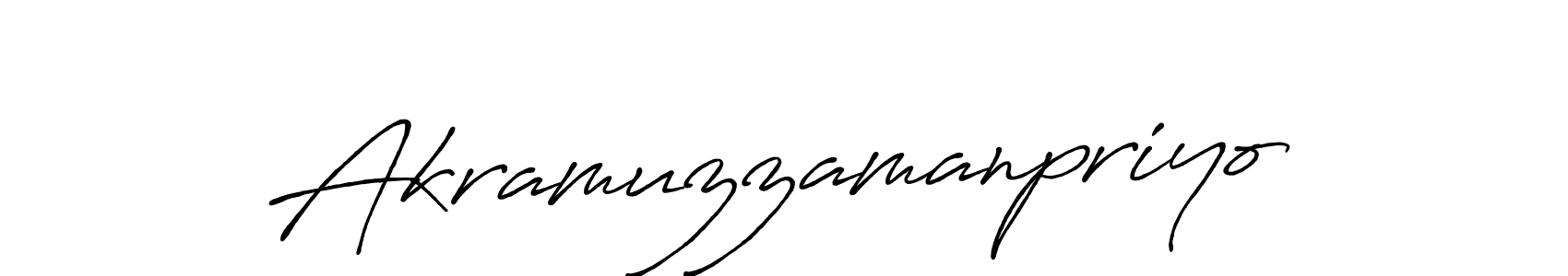 Make a beautiful signature design for name Akramuzzamanpriyo. With this signature (Antro_Vectra_Bolder) style, you can create a handwritten signature for free. Akramuzzamanpriyo signature style 7 images and pictures png