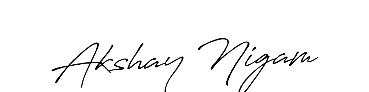 How to make Akshay Nigam name signature. Use Antro_Vectra_Bolder style for creating short signs online. This is the latest handwritten sign. Akshay Nigam signature style 7 images and pictures png