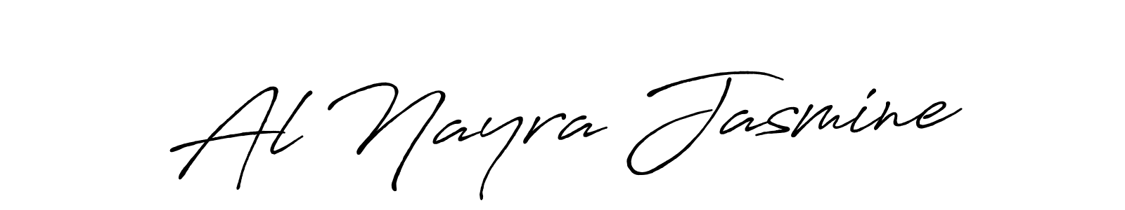 The best way (Antro_Vectra_Bolder) to make a short signature is to pick only two or three words in your name. The name Al Nayra Jasmine include a total of six letters. For converting this name. Al Nayra Jasmine signature style 7 images and pictures png