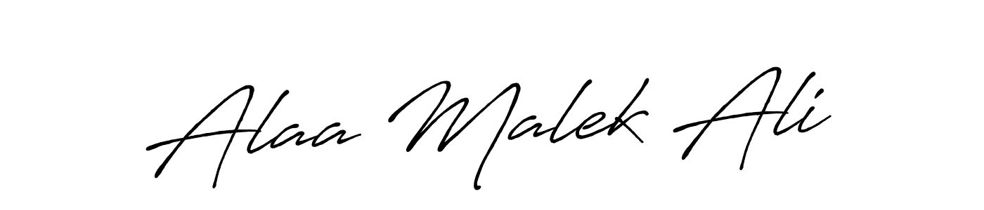 Use a signature maker to create a handwritten signature online. With this signature software, you can design (Antro_Vectra_Bolder) your own signature for name Alaa Malek Ali. Alaa Malek Ali signature style 7 images and pictures png