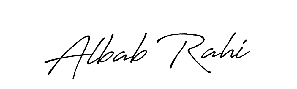 The best way (Antro_Vectra_Bolder) to make a short signature is to pick only two or three words in your name. The name Albab Rahi include a total of six letters. For converting this name. Albab Rahi signature style 7 images and pictures png