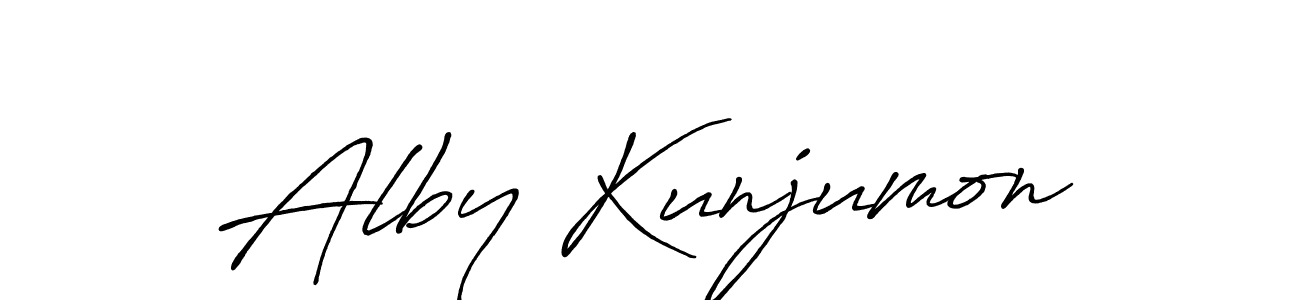 How to make Alby Kunjumon name signature. Use Antro_Vectra_Bolder style for creating short signs online. This is the latest handwritten sign. Alby Kunjumon signature style 7 images and pictures png