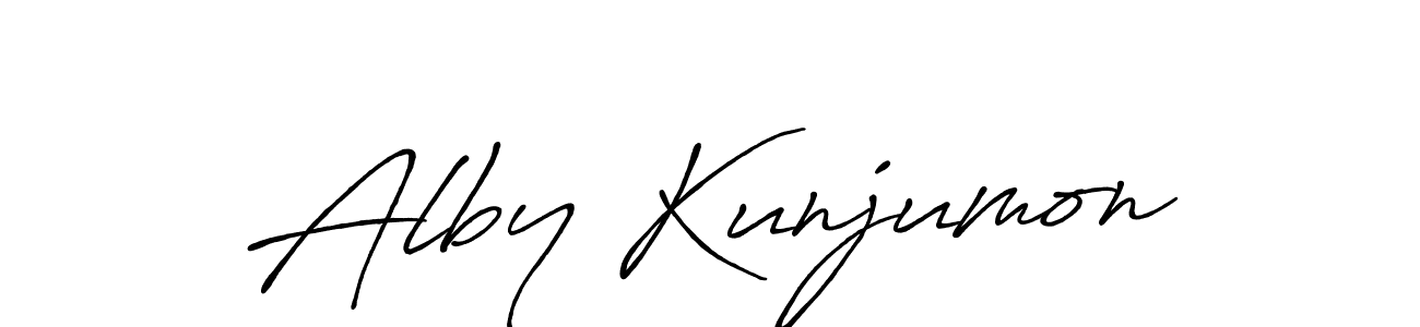 How to make Alby Kunjumon name signature. Use Antro_Vectra_Bolder style for creating short signs online. This is the latest handwritten sign. Alby Kunjumon signature style 7 images and pictures png