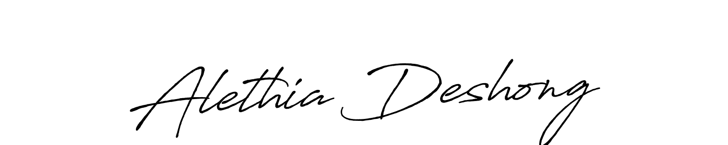 Make a beautiful signature design for name Alethia Deshong. With this signature (Antro_Vectra_Bolder) style, you can create a handwritten signature for free. Alethia Deshong signature style 7 images and pictures png