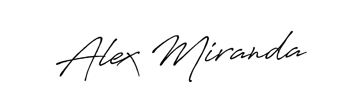 How to make Alex Miranda name signature. Use Antro_Vectra_Bolder style for creating short signs online. This is the latest handwritten sign. Alex Miranda signature style 7 images and pictures png