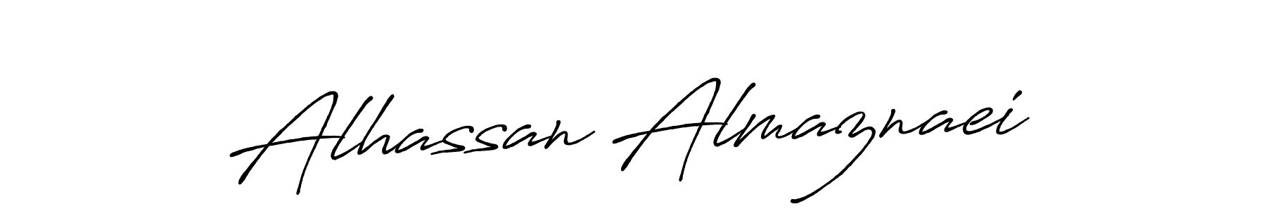 How to make Alhassan Almaznaei name signature. Use Antro_Vectra_Bolder style for creating short signs online. This is the latest handwritten sign. Alhassan Almaznaei signature style 7 images and pictures png