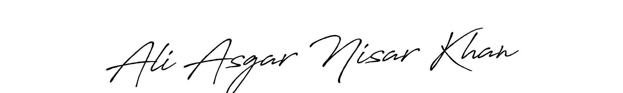 You can use this online signature creator to create a handwritten signature for the name Ali Asgar Nisar Khan. This is the best online autograph maker. Ali Asgar Nisar Khan signature style 7 images and pictures png