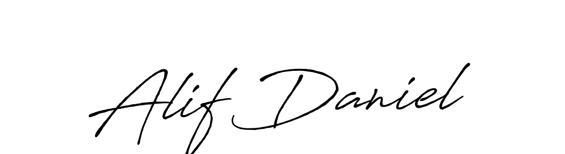 Use a signature maker to create a handwritten signature online. With this signature software, you can design (Antro_Vectra_Bolder) your own signature for name Alif Daniel. Alif Daniel signature style 7 images and pictures png