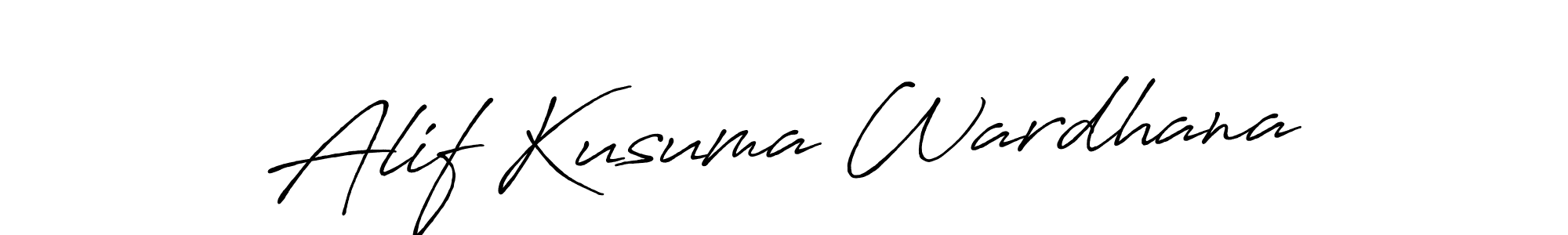 How to make Alif Kusuma Wardhana name signature. Use Antro_Vectra_Bolder style for creating short signs online. This is the latest handwritten sign. Alif Kusuma Wardhana signature style 7 images and pictures png