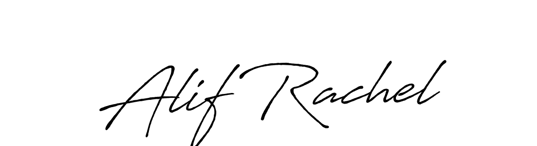 How to make Alif Rachel name signature. Use Antro_Vectra_Bolder style for creating short signs online. This is the latest handwritten sign. Alif Rachel signature style 7 images and pictures png