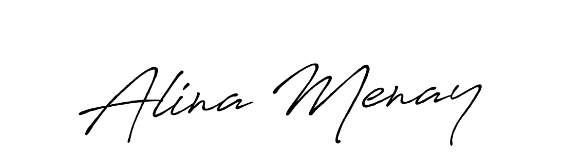 How to make Alina Menay name signature. Use Antro_Vectra_Bolder style for creating short signs online. This is the latest handwritten sign. Alina Menay signature style 7 images and pictures png