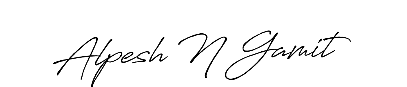 How to make Alpesh N Gamit name signature. Use Antro_Vectra_Bolder style for creating short signs online. This is the latest handwritten sign. Alpesh N Gamit signature style 7 images and pictures png