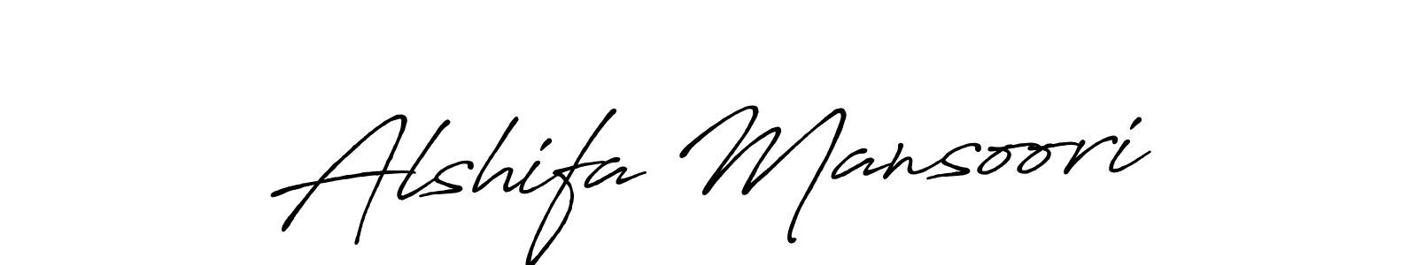 How to make Alshifa Mansoori name signature. Use Antro_Vectra_Bolder style for creating short signs online. This is the latest handwritten sign. Alshifa Mansoori signature style 7 images and pictures png
