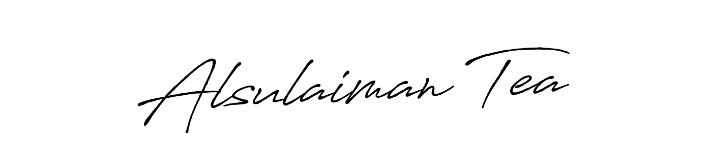 The best way (Antro_Vectra_Bolder) to make a short signature is to pick only two or three words in your name. The name Alsulaiman Tea include a total of six letters. For converting this name. Alsulaiman Tea signature style 7 images and pictures png